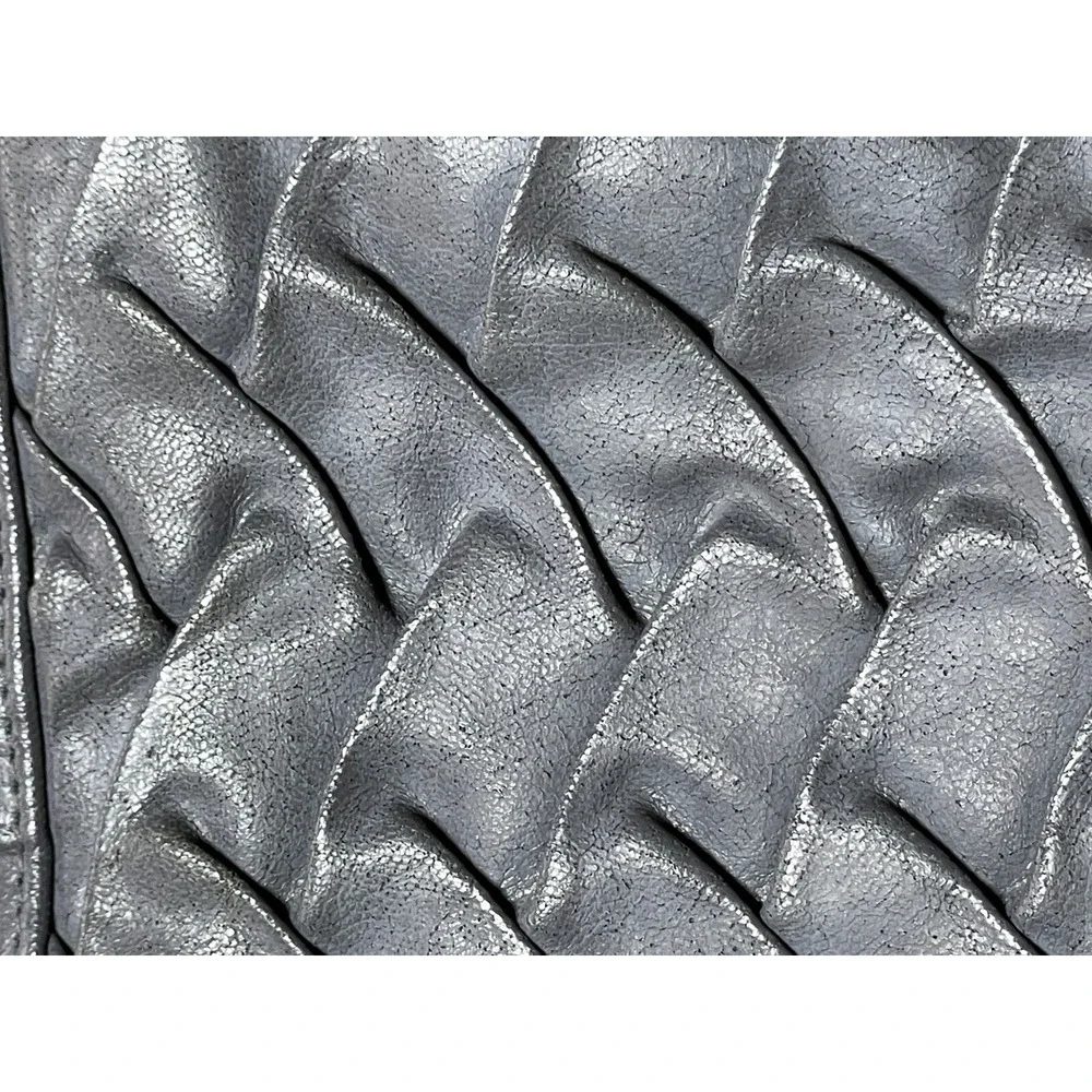 Vintage Womens Handbag Gray Faux Leather Clutch Quilted Zipper Big Rock Glam 80s